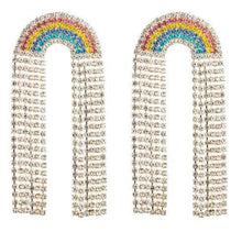 Load image into Gallery viewer, Rainbow Rhinestone Tassle Dangling Earrings - The Rainbow Quest! Treasure Chest
