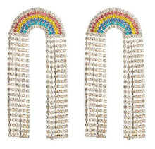 Load image into Gallery viewer, Rainbow Rhinestone Tassle Dangling Earrings - The Rainbow Quest! Treasure Chest
