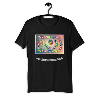 Rainbow Quest! game board Short-Sleeve Unisex T-Shirt - The Rainbow Quest! Treasure Chest